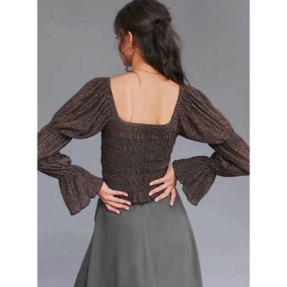 Like New Anthropologie Metallic Square Neck Smocked Top - Picture 3 of 5